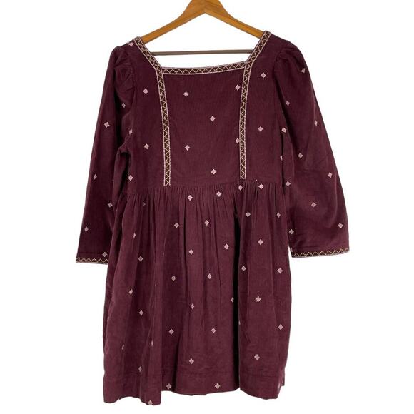 Madewell NWT Embroidered Corduroy Button-Front Mini Dress Size 10 Puff Sleeve - Picture 6 of 14